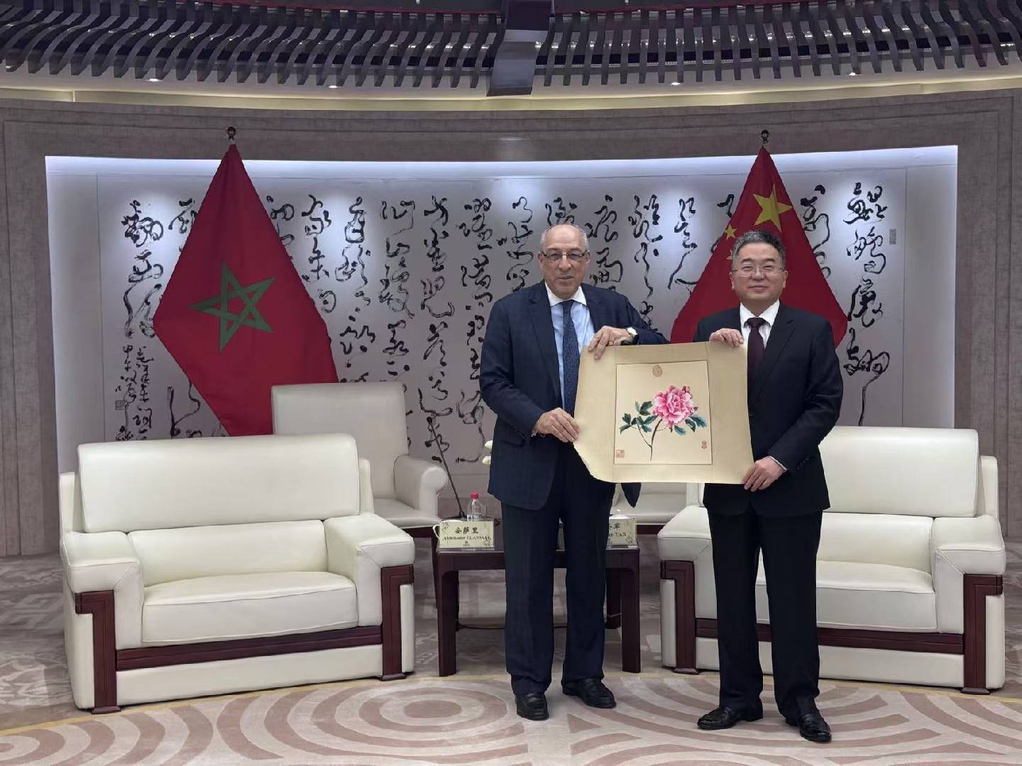 嚴(yán)圣軍董事長(右)與安薩里大使(左)